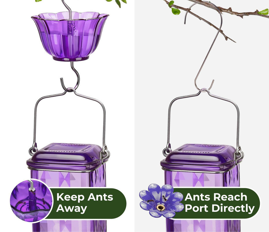 Elegant Hanging Hummingbird Feeder - Decorative Plastic Nectar Bottle with Ant Moat, 6 Feeding Ports(Blue) V888-ELOSUNG25956
