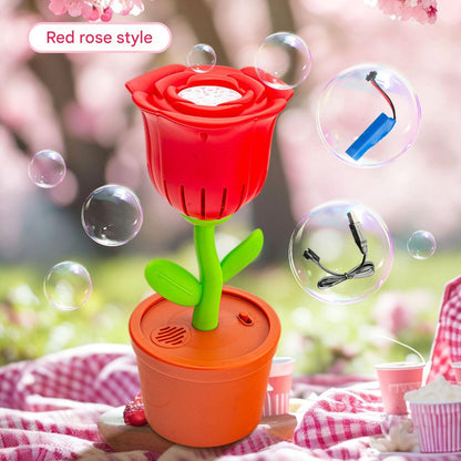 Electric Flower Bubble Machine with Music - Rechargeable, 10-Hole Output(Red) V888-ELOSUNG25972