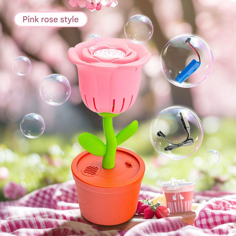 Electric Flower Bubble Machine with Music - Rechargeable, 10-Hole Output(Pink) V888-ELOSUNG25973