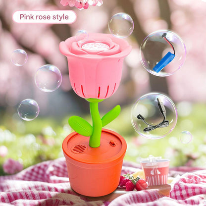 Electric Flower Bubble Machine with Music - Rechargeable, 10-Hole Output(Pink) V888-ELOSUNG25973