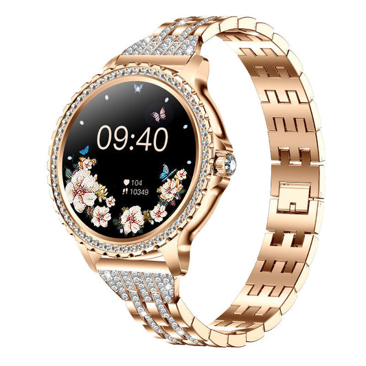 Elegant Women's Smartwatch,HD Touchscreen, Bluetooth Calls, Health Monitoring(Gold Thin Steel Strip) V888-ELOSUNG25996