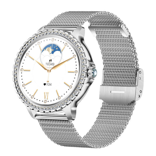 Elegant Women's Smartwatch,HD Touchscreen, Bluetooth Calls, Health Monitoring(Silver Thin Steel Strip) V888-ELOSUNG25997