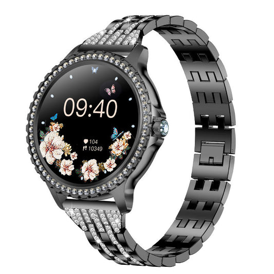 Elegant Women's Smartwatch,HD Touchscreen, Bluetooth Calls, Health Monitoring(Black Thin Steel Strip) V888-ELOSUNG25998