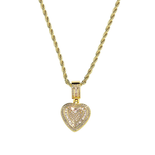 Iced Out Heart Pendant Necklace - 5A+ CZ Stones, 14K Gold Plated with Rope Chain(gold) V888-ELOSUNG25999