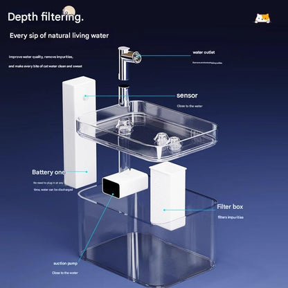 White Wireless Sensor Pet Water Fountain - 1.5L Automatic Filtered Dispenser V888-ELOSUNG26006
