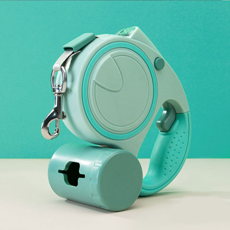 Green 3M Retractable Dog Leash - Built-in LED Light (No Batteries) and Bag Holder V888-ELOSUNG26013
