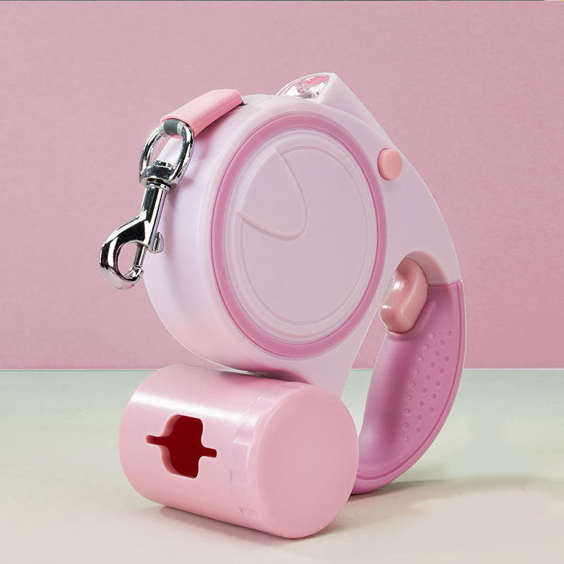 Pink 3M Retractable Dog Leash - Built-in LED Light (No Batteries) and Bag Holder V888-ELOSUNG26014