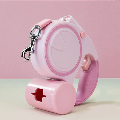 Pink 3M Retractable Dog Leash - Built-in LED Light (No Batteries) and Bag Holder V888-ELOSUNG26014