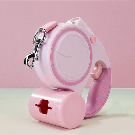 Pink 3M Retractable Dog Leash - Built-in LED Light (No Batteries) and Bag Holder V888-ELOSUNG26014