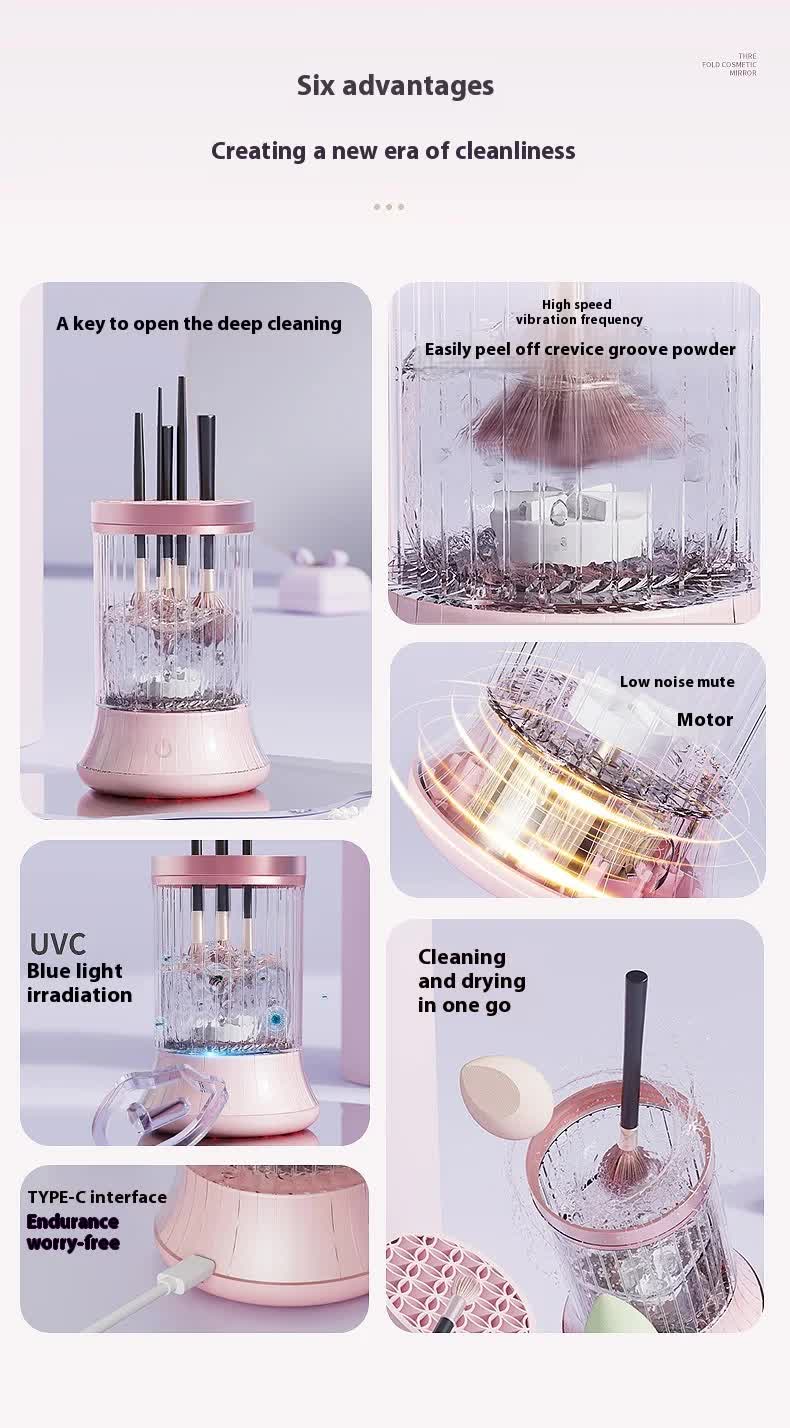 Pink Electric Makeup Brush Cleaner & Dryer Machine - Automatic Spinner Tool (Plug-in model) V888-ELOSUNG26018