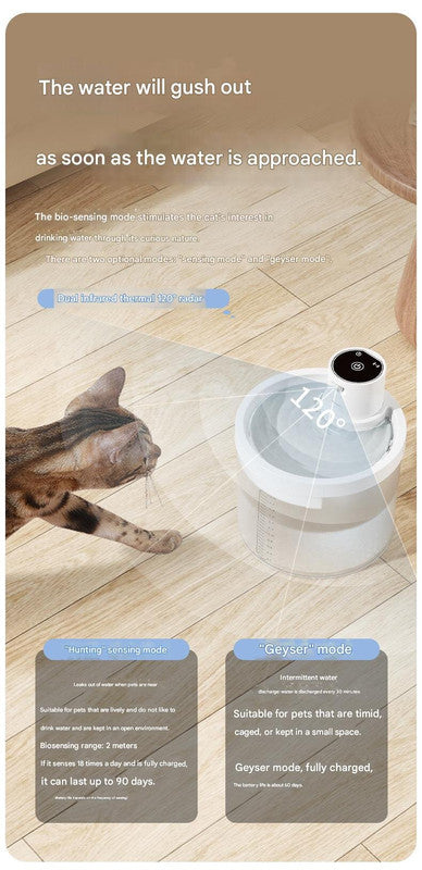 Orange Wireless Automatic Pet Water Fountain - 2.2L Motion Sensor Dispenser V888-ELOSUNG26021