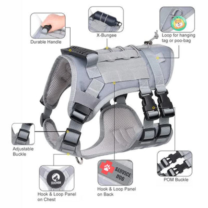 Black Tactical Dog Training Harness - Adjustable Vest for Training and Walking - L V888-ELOSUNG26025