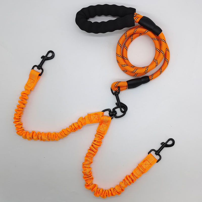 Orange Pet Double-Ended Rope + 1.5M Leash - Easy to walk two dogs, tangle-free design V888-ELOSUNG26032