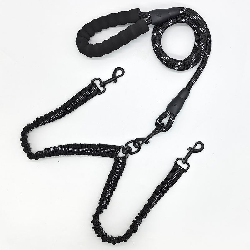 Black Pet Double-Ended Rope + 1.5M Leash - Easy to walk two dogs, tangle-free design V888-ELOSUNG26034