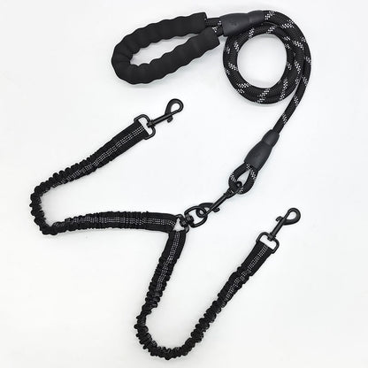 Black Pet Double-Ended Rope + 1.5M Leash - Easy to walk two dogs, tangle-free design V888-ELOSUNG26034