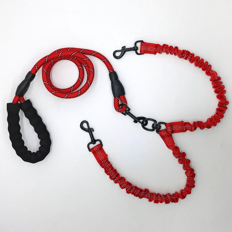 Red Pet Double-Ended Rope + 1.5M Leash - Easy to walk two dogs, tangle-free design V888-ELOSUNG26035