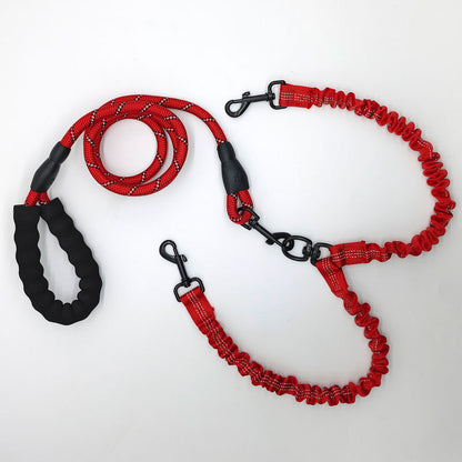 Red Pet Double-Ended Rope + 1.5M Leash - Easy to walk two dogs, tangle-free design V888-ELOSUNG26035
