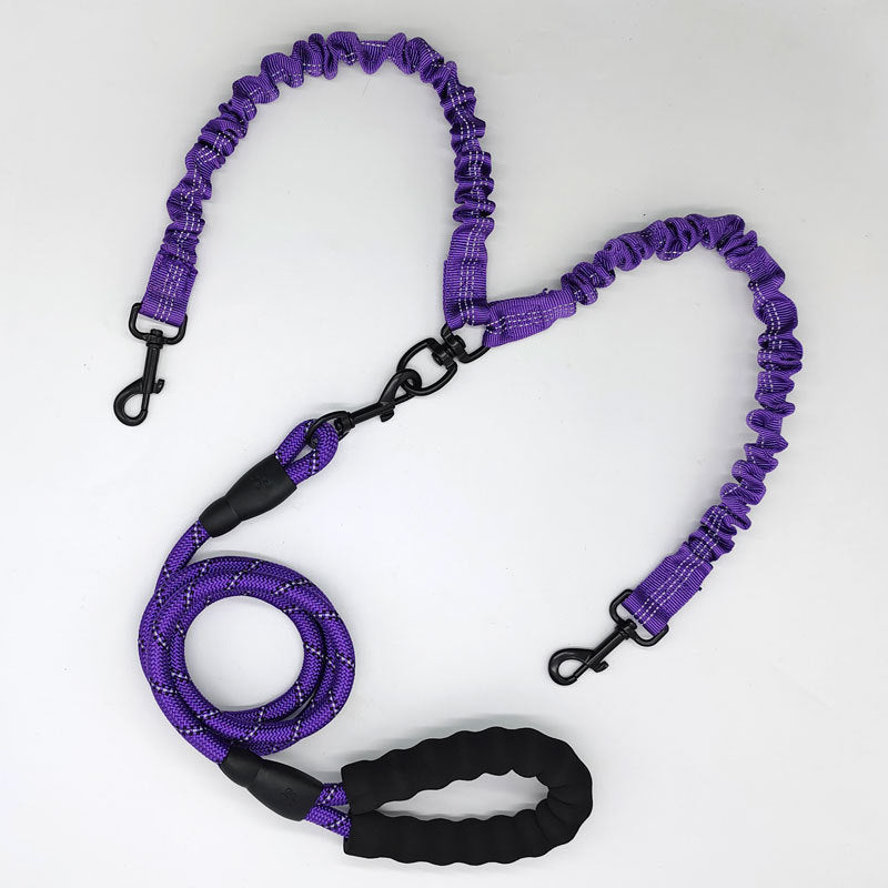 Purple Pet Double-Ended Rope + 1.5M Leash - Easy to walk two dogs, tangle-free design V888-ELOSUNG26036