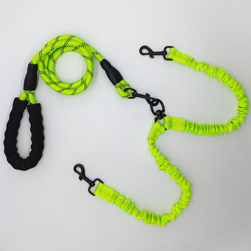 Green Pet Double-Ended Rope + 1.5M Leash - Easy to walk two dogs, tangle-free design V888-ELOSUNG26037