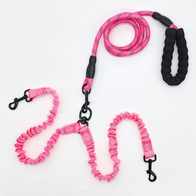 Pink Pet Double-Ended Rope + 1.5M Leash - Easy to walk two dogs, tangle-free design V888-ELOSUNG26038