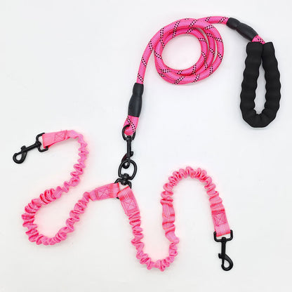Pink Pet Double-Ended Rope + 1.5M Leash - Easy to walk two dogs, tangle-free design V888-ELOSUNG26038
