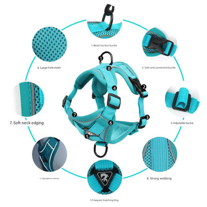 Blue Reflective Mesh Dog Harness and Leash Set - Adjustable No-Pull Vest - S V888-ELOSUNG26039