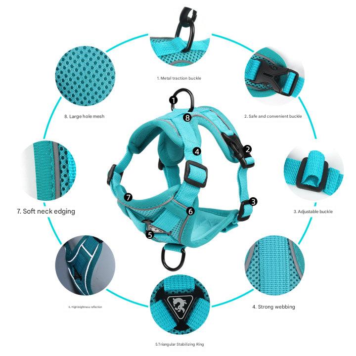 Blue Reflective Mesh Dog Harness and Leash Set - Adjustable No-Pull Vest - M V888-ELOSUNG26040