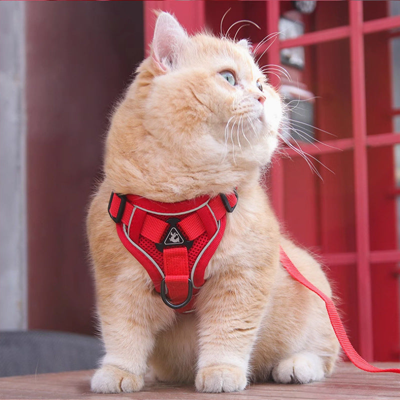 Red Reflective Mesh Dog Harness and Leash Set - Adjustable No-Pull Vest - S V888-ELOSUNG26043