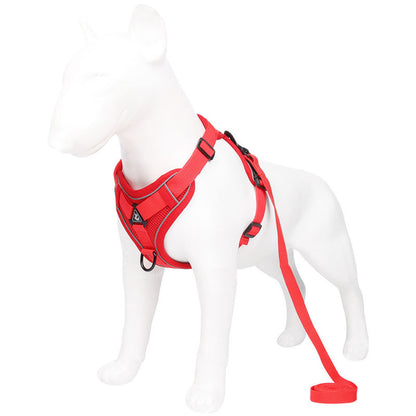 Red Reflective Mesh Dog Harness and Leash Set - Adjustable No-Pull Vest - L V888-ELOSUNG26045