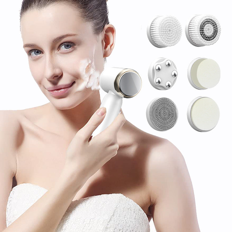 White 6-in-1 Electric Facial Cleansing Brush Set - Rechargeable & Waterproof V888-ELOSUNG26048