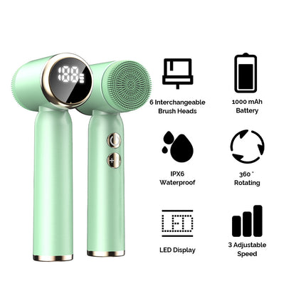 Purple 6-in-1 Electric Facial Cleansing Brush Set - Rechargeable & Waterproof V888-ELOSUNG26050