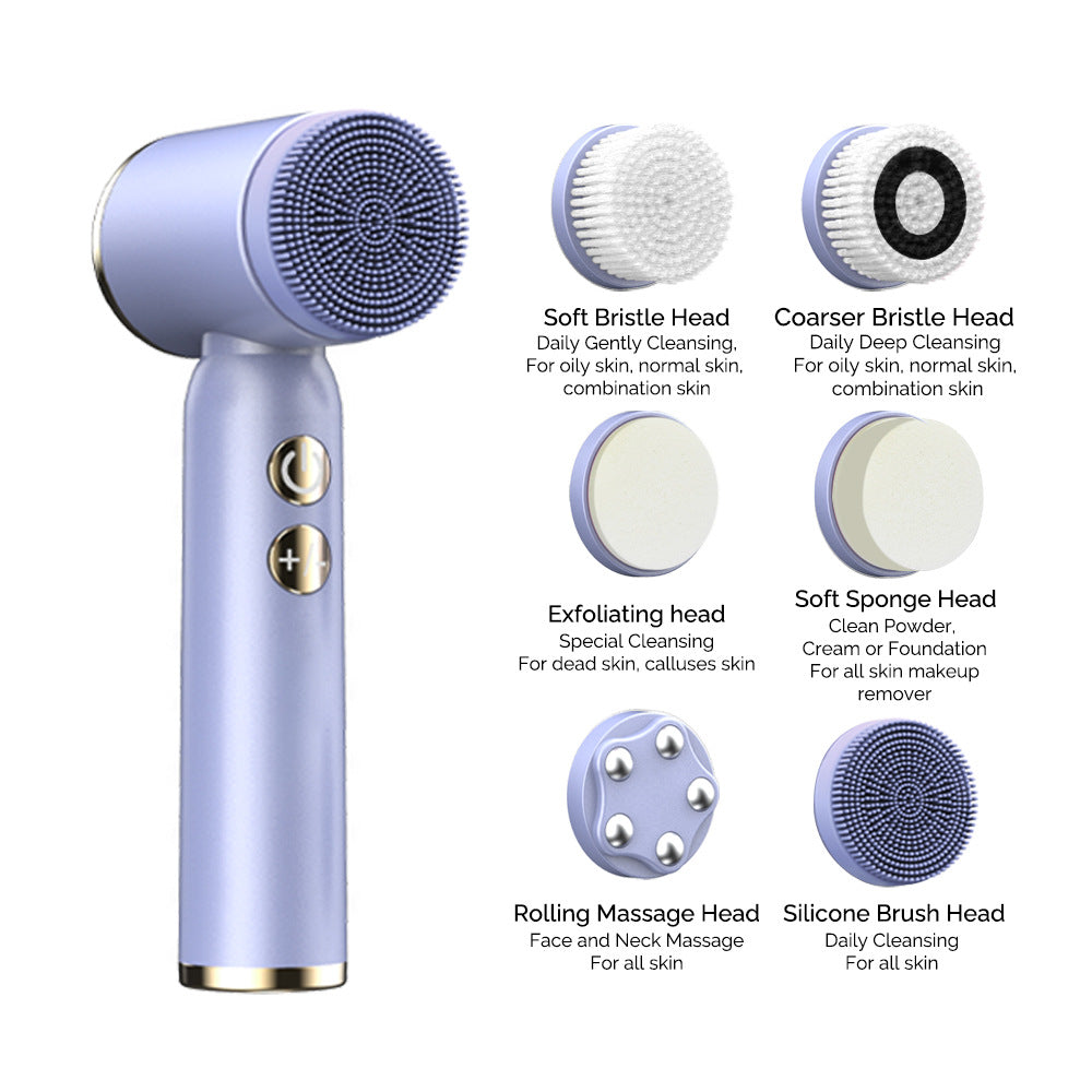Purple 6-in-1 Electric Facial Cleansing Brush Set - Rechargeable & Waterproof V888-ELOSUNG26050