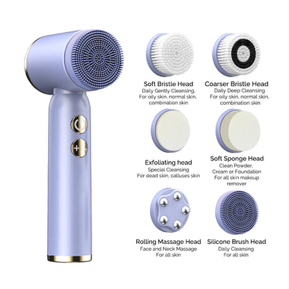 Purple 6-in-1 Electric Facial Cleansing Brush Set - Rechargeable & Waterproof V888-ELOSUNG26050