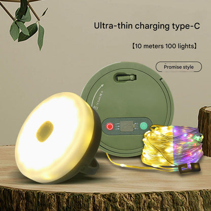 Rechargeable LED Camping Light with 10m Retractable String Light (Color lights + warm lights) V888-ELOSUNG26059