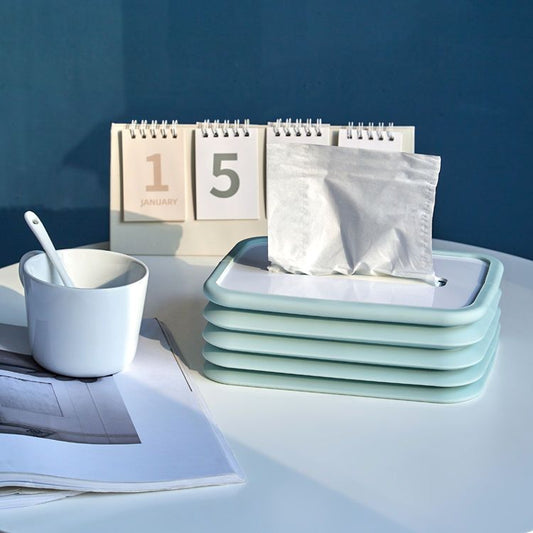 2-pcs Blue Silicone Tissue Box Holder - Automatic Self-Lowering Dispenser V888-ELOSUNG26065
