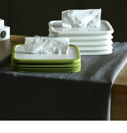2-pcs White Silicone Tissue Box Holder - Automatic Self-Lowering Dispenser V888-ELOSUNG26066