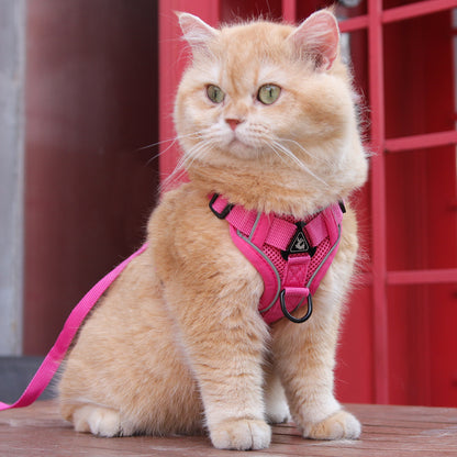 Rose Red Reflective Mesh Dog Harness and Leash Set - Adjustable No-Pull Vest - M V888-ELOSUNG26068