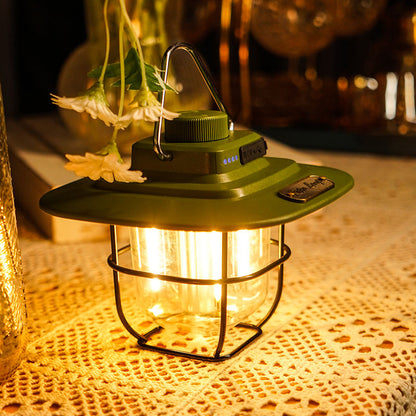 Green Vintage LED Camping Lantern - Rechargeable, Stepless Dimming, Power Bank V888-ELOSUNG26071