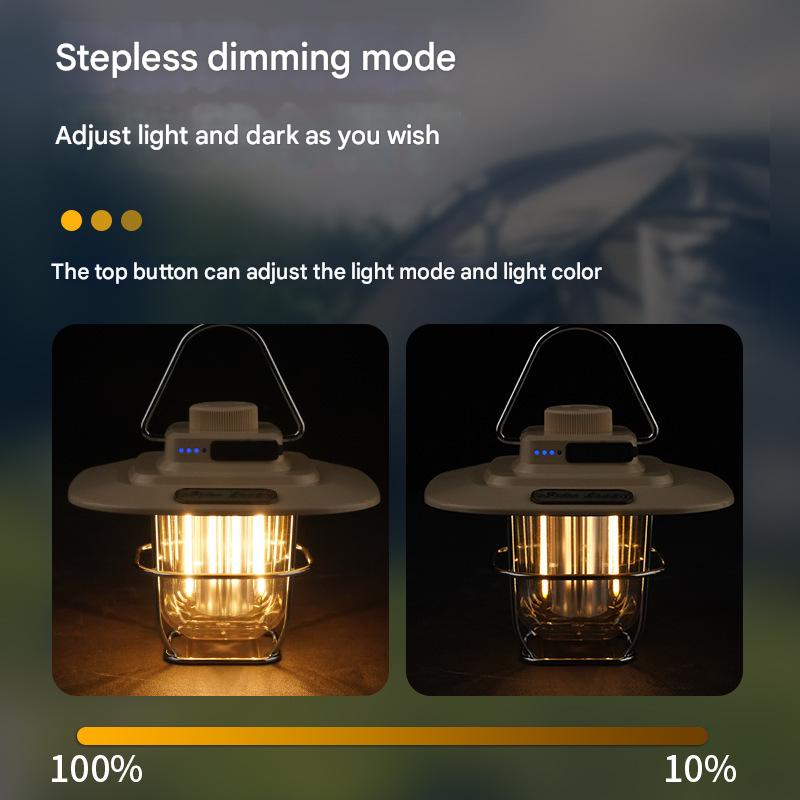 Green Vintage LED Camping Lantern - Rechargeable, Stepless Dimming, Power Bank V888-ELOSUNG26071