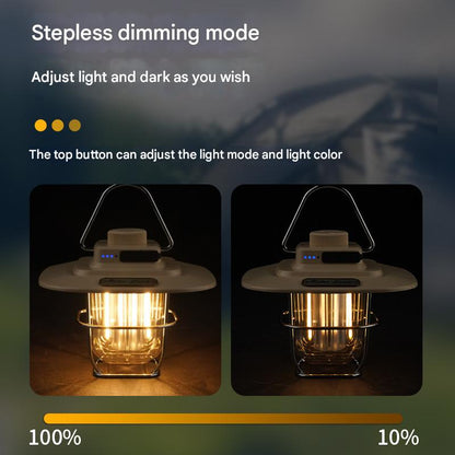 Black Vintage LED Camping Lantern - Rechargeable, Stepless Dimming, Power Bank V888-ELOSUNG26072