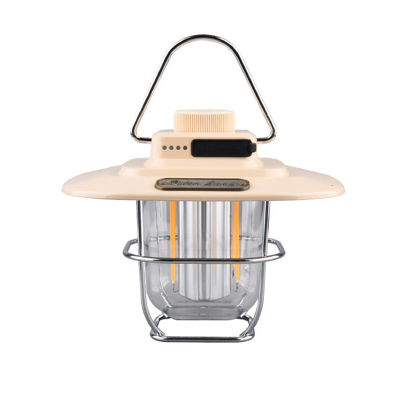 Beige Vintage LED Camping Lantern - Rechargeable, Stepless Dimming, Power Bank V888-ELOSUNG26073