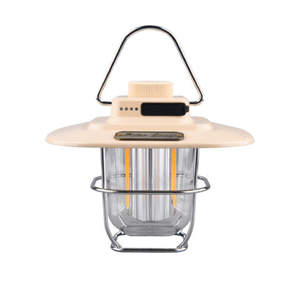 Beige Vintage LED Camping Lantern - Rechargeable, Stepless Dimming, Power Bank V888-ELOSUNG26073