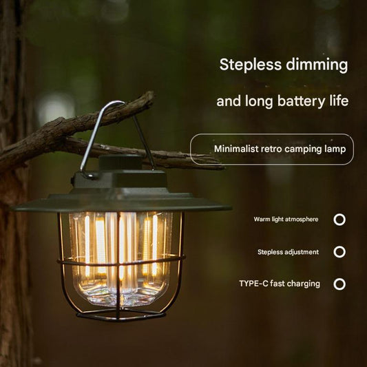 Beige Vintage LED Camping Lantern - Rechargeable, Stepless Dimming, Power Bank V888-ELOSUNG26073