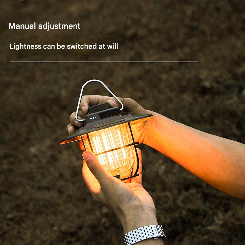 Beige Vintage LED Camping Lantern - Rechargeable, Stepless Dimming, Power Bank V888-ELOSUNG26073
