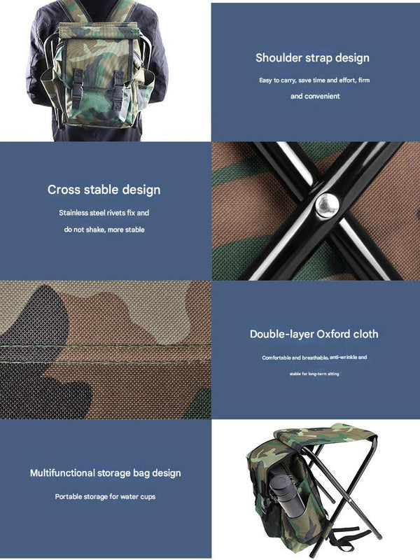 Folding Camo Backpack Stool - Portable Chair for Camping & Fishing V888-ELOSUNG26078