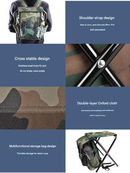 Folding Camo Backpack Stool - Portable Chair for Camping & Fishing V888-ELOSUNG26078