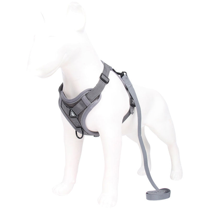 Grey Reflective Mesh Dog Harness and Leash Set - Adjustable No-Pull Vest - M V888-ELOSUNG26081