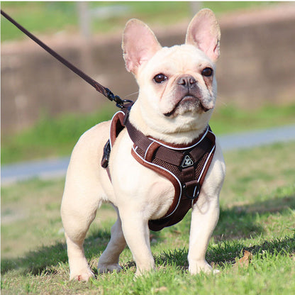 Brown Reflective Mesh Dog Harness and Leash Set - Adjustable No-Pull Vest - L V888-ELOSUNG26084