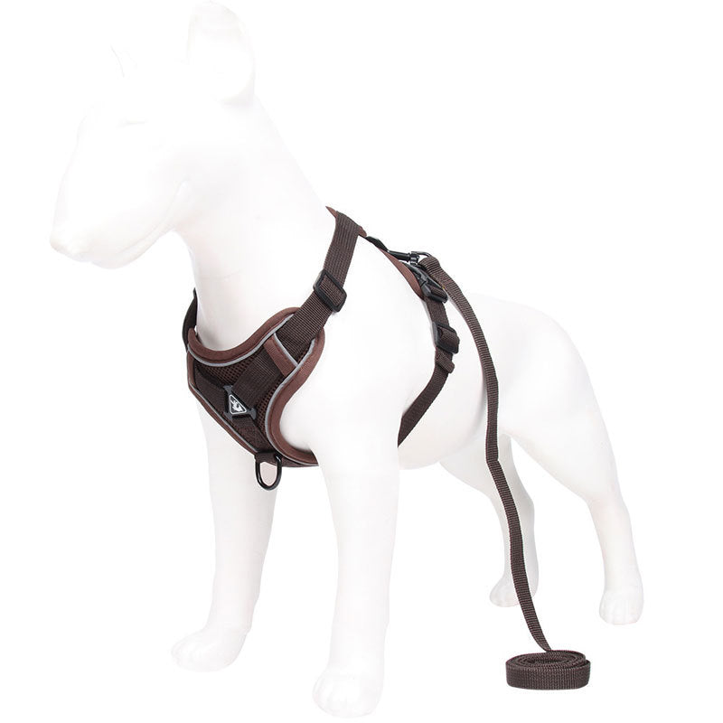 Brown Reflective Mesh Dog Harness and Leash Set - Adjustable No-Pull Vest - L V888-ELOSUNG26084