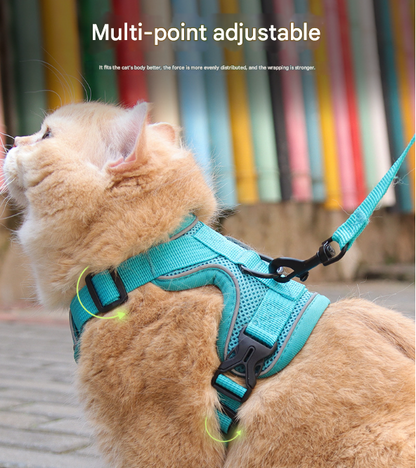 Brown Reflective Mesh Dog Harness and Leash Set - Adjustable No-Pull Vest - L V888-ELOSUNG26084